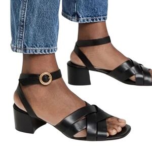 Tory Burch Black City Heel Sandals Nevada Crust Domestic Leather Strappy 10 NEW